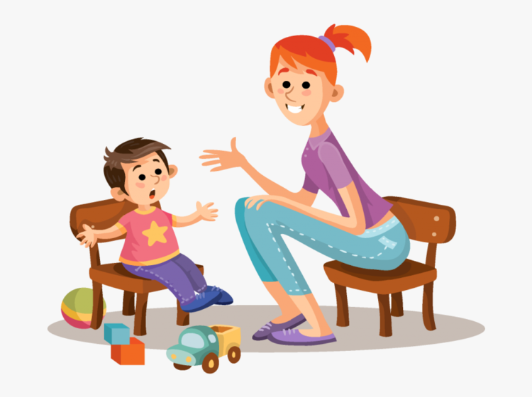 Illustration of a child talking to an adult – encouraging open communication and emotional growth