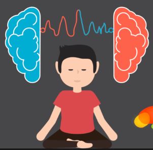 Illustration of child meditating between brain hemispheres – supporting mental focus and emotional balance
